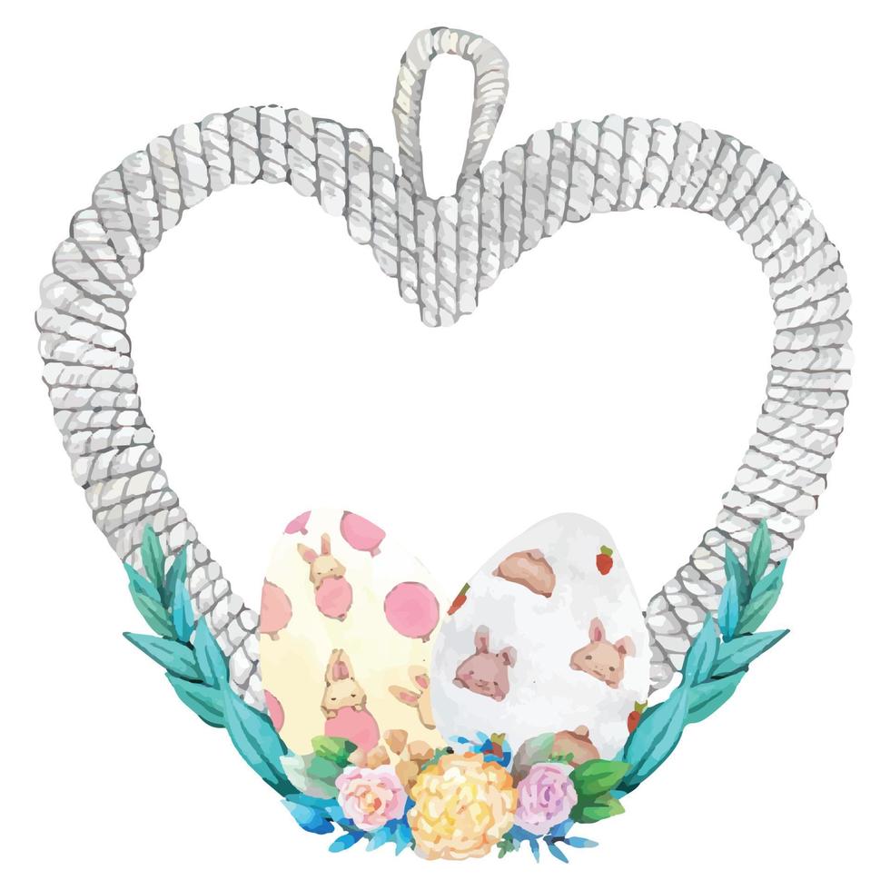 Watercolor wreath frame with spring easter decoration. Vector illustration.