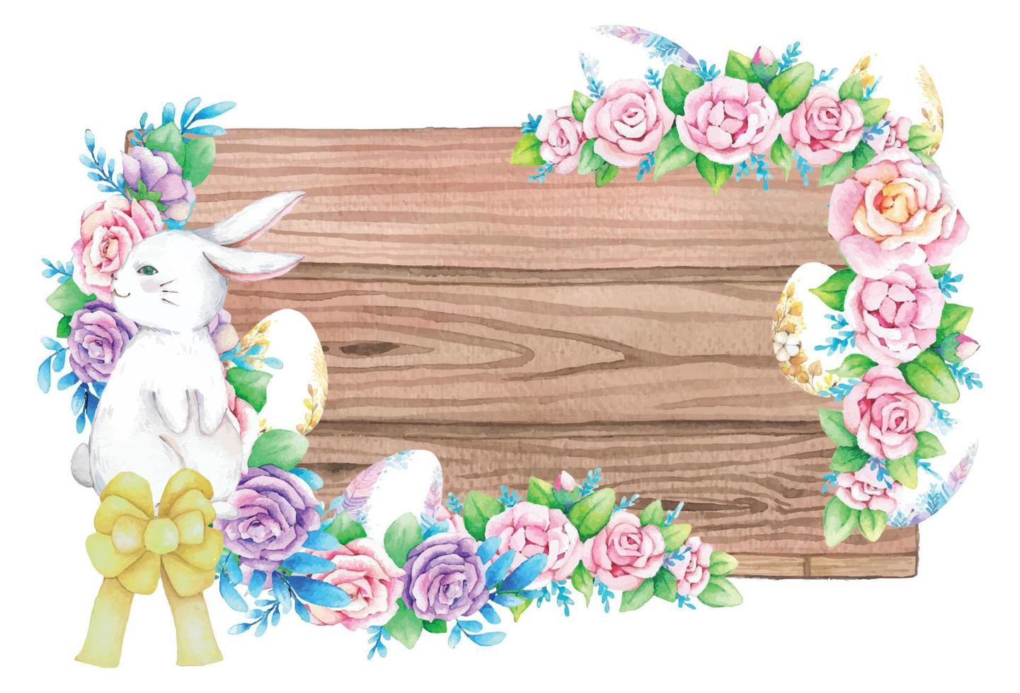 marco de madera acuarela con decoración de pascua de primavera. ilustración vectorial vector