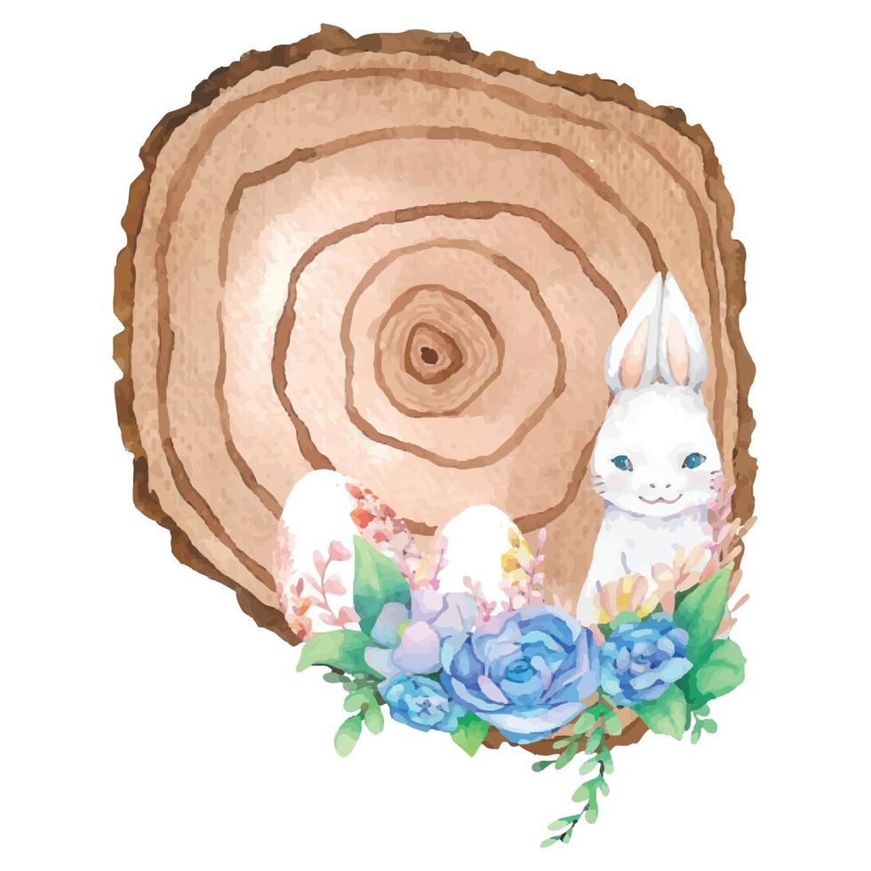 marco de madera acuarela con decoración de pascua de primavera. ilustración vectorial vector