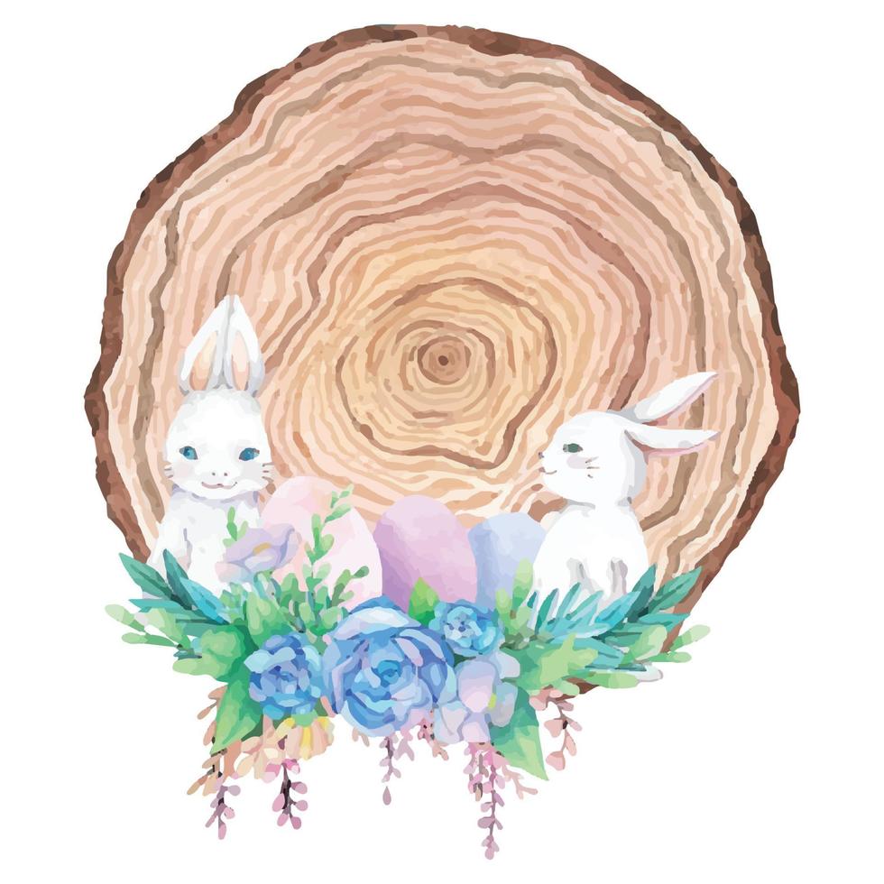 marco de madera acuarela con decoración de pascua de primavera. ilustración vectorial vector