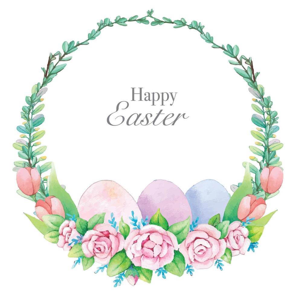 Watercolor wreath frame with spring easter decoration. Vector illustration.