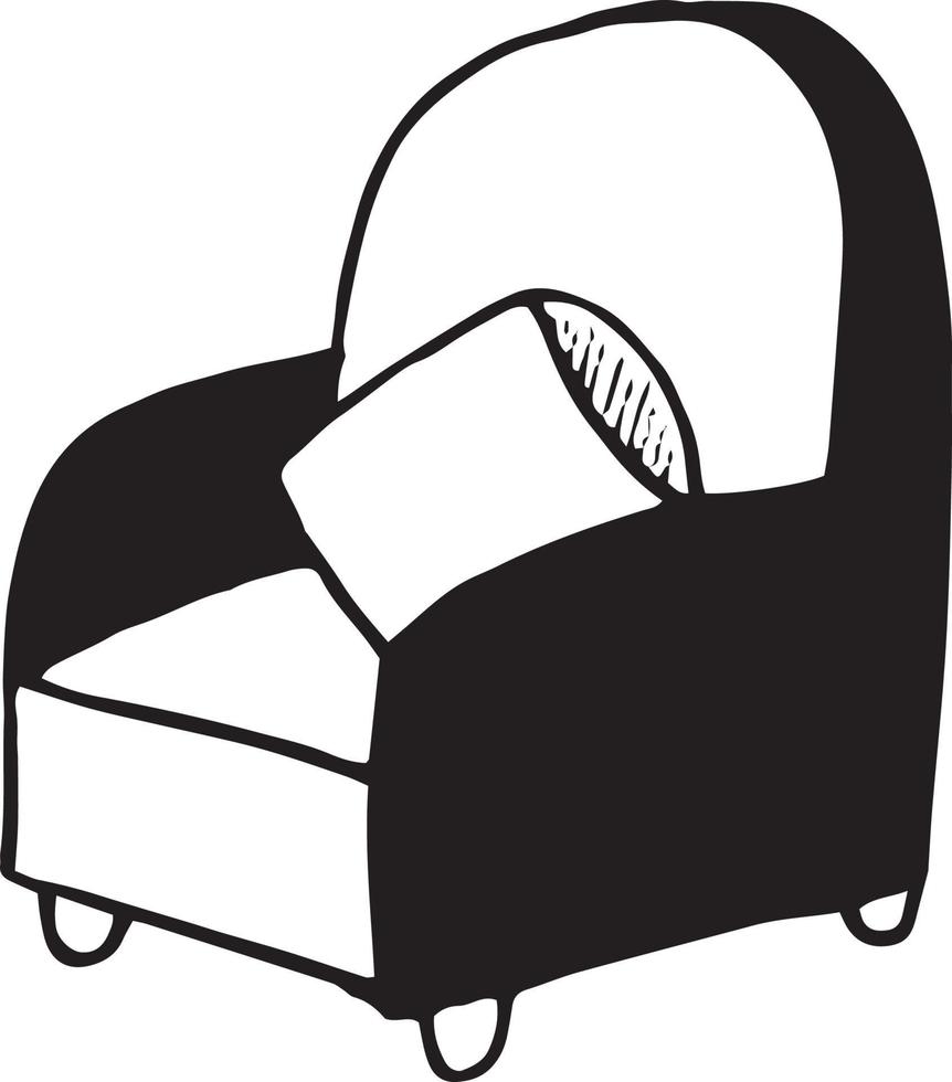 armchair with pillow hand drawn in doodle style. single element for design icon, sticker, poster, card. , scandinavian, hygge, monochrome. furniture, interior cozy home vector