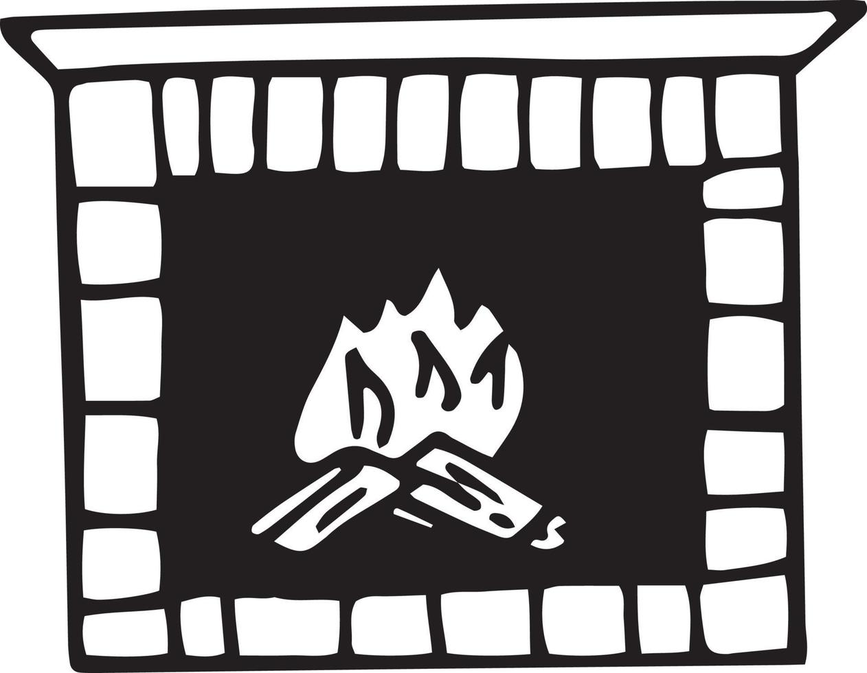 hogar de chimenea dibujado a mano en estilo garabato. elemento único para icono de diseño, pegatina, afiche, tarjeta. , escandinavo, hygge, monocromo. cálido fuego acogedor hogar vector