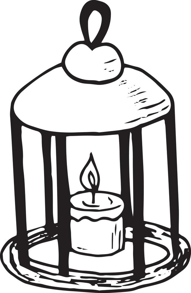 flashlight with candle hand drawn in doodle style. single element for design icon, sticker, poster, card. , scandinavian, hygge, monochrome. light cozy home vector
