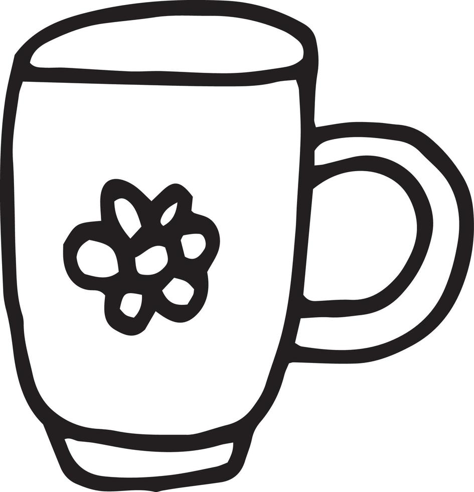 Cute cup with flower Hand drawn in doodle style. single element graphics Scandinavian hygge. tea, coffee, home, cafe. design icon, card vector