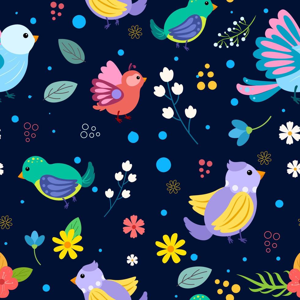 Seamless Pattern Spring Birds Background vector