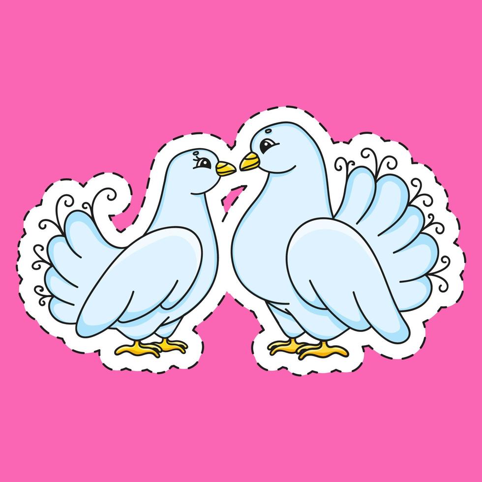 Sticker with contour dove . cartoon character. Colorful vector illustration. Isolated on color background. Template for your design.