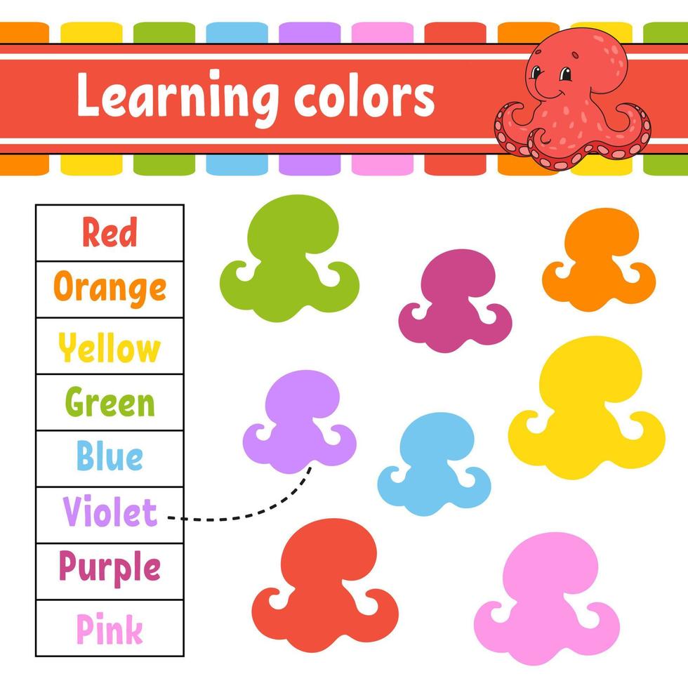 Learning colors. Education developing worksheet. Activity page with pictures. Game for children. Isolated vector illustration. Funny character. cartoon style.