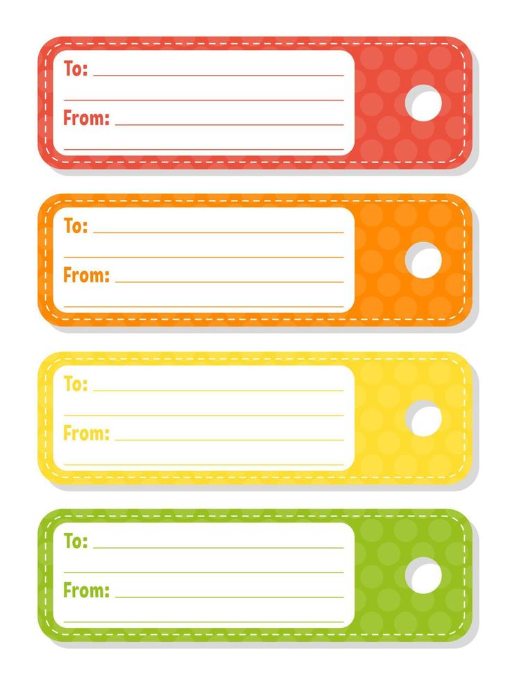 Gift tags. Bright stickers. Rectangular label. For holidays with space for your text. Color vector isolated illustration.