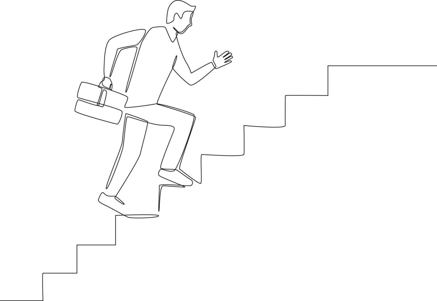 Continuous line drawing of  Businessman walking the stairs up to successful, Achievement, Leadership. Vector illustration.