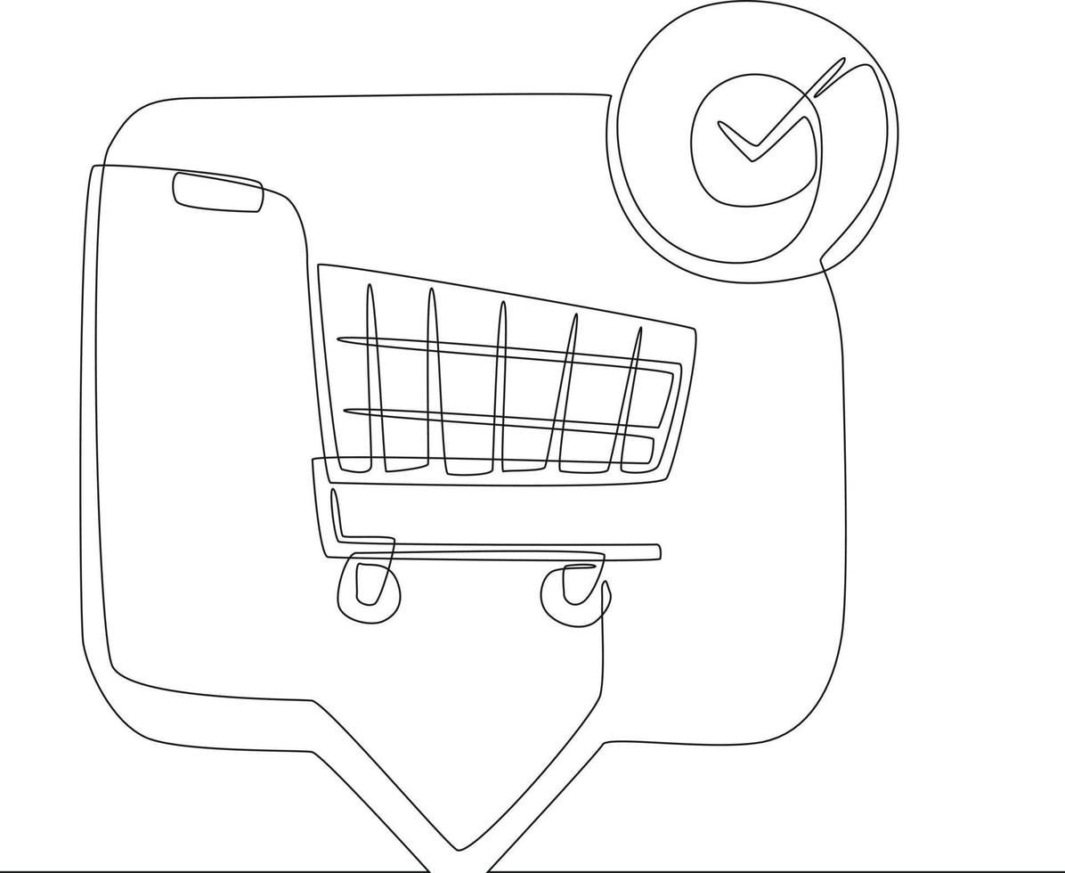Continuous line drawing of Shopping Cart Icon, trolley sign. Vector illustration.