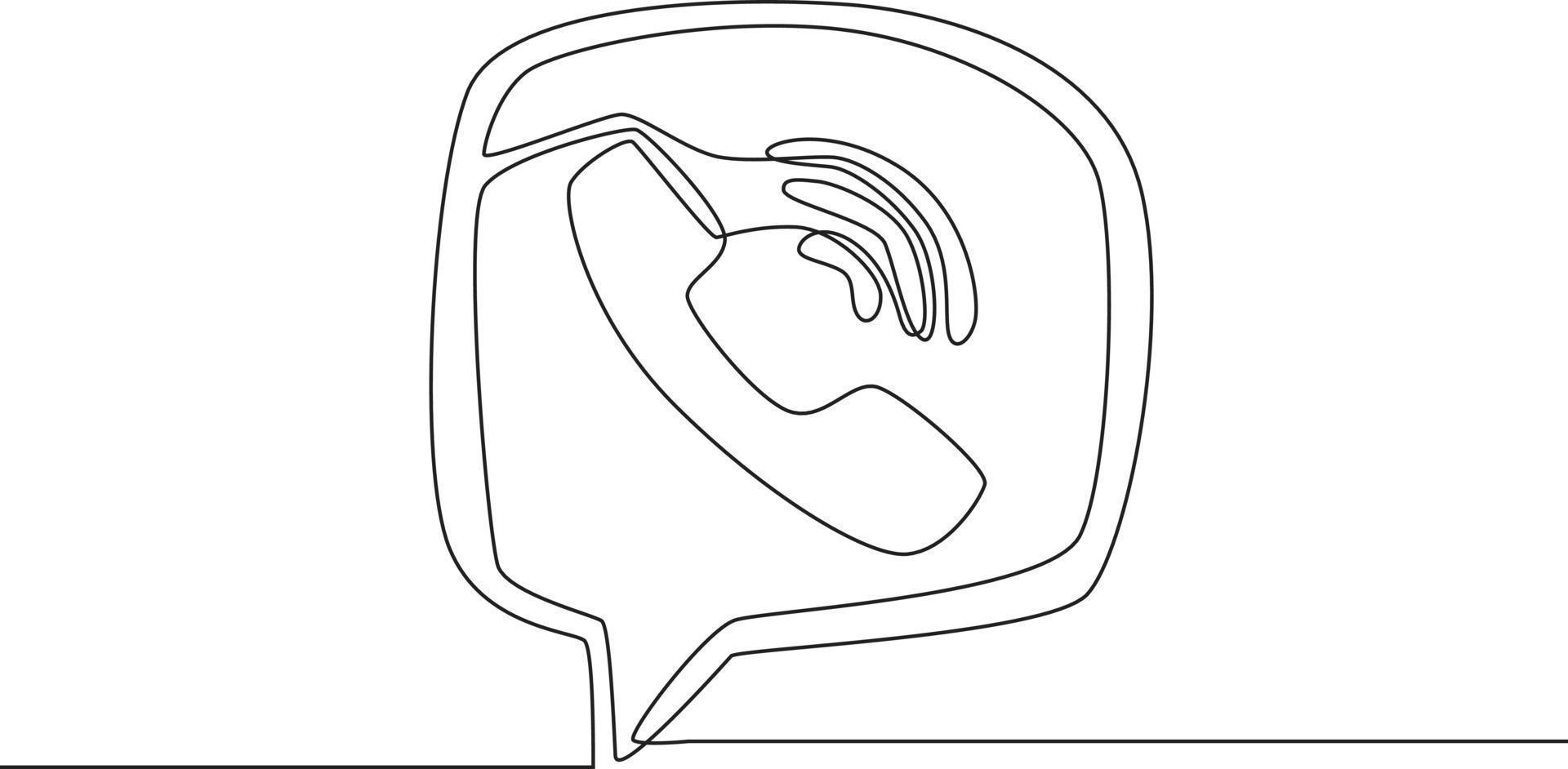 Simple continuous line drawing a calling icon in social media application.  Draw in black and white background. Vector illustration.