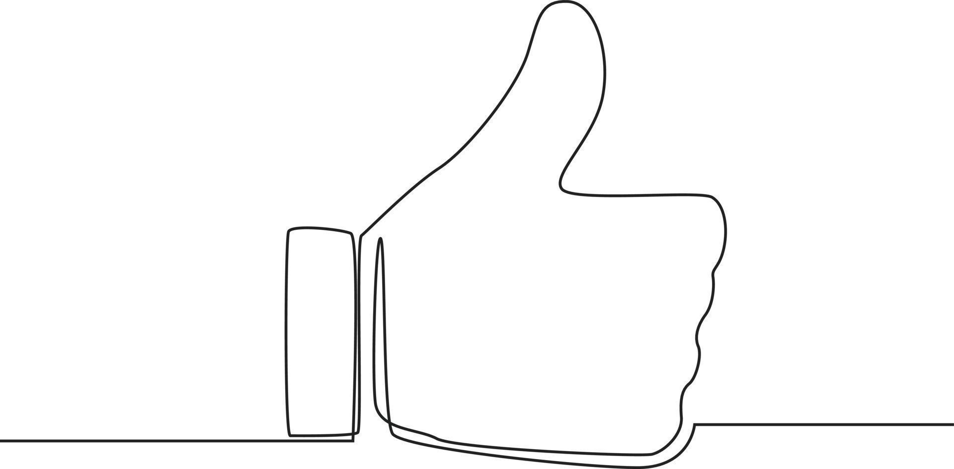 Continuous line drawing of Thumb Up and  Like icon in social media. Vector illustration.