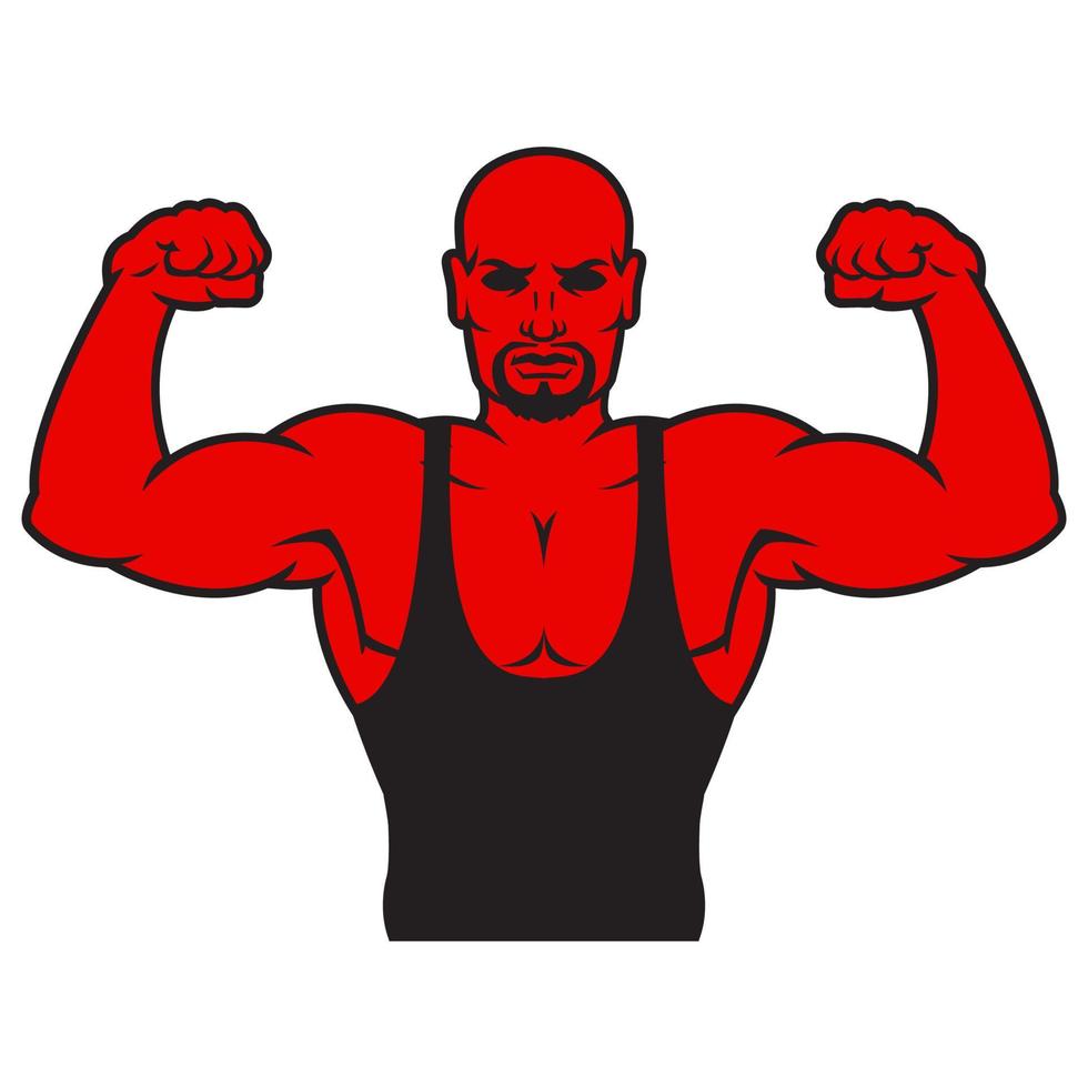 Bodybuilder strong man. Design element. Vector illustration isolated on white background. Template for books, stickers, posters, cards, clothes.