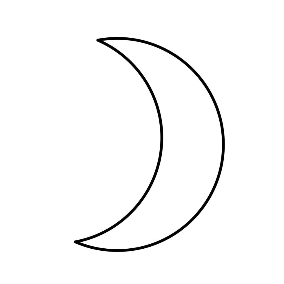 Contour black-and-white drawing of a crescent moon. Vector illustration. Coloring page.