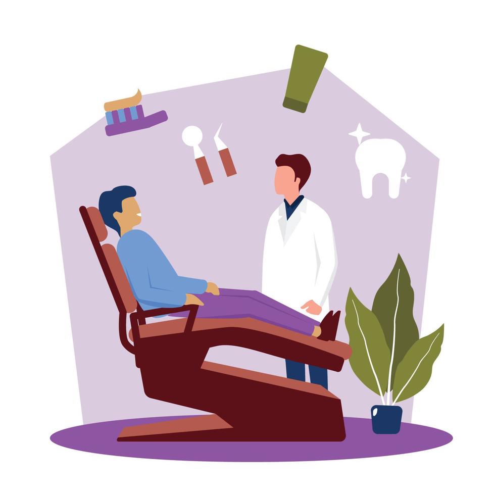 Dentist Tooth Doctor Dental Health Care Flat Illustration vector