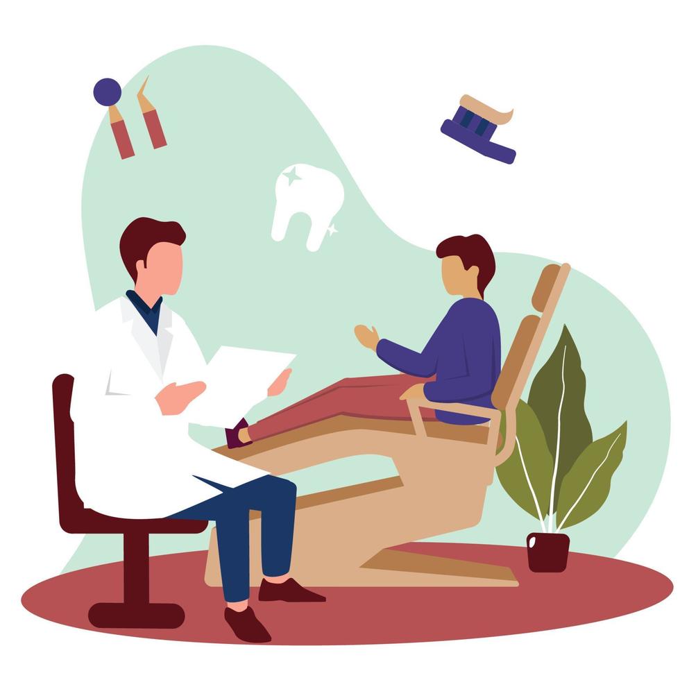 Dentist Patient Consultation Tooth Doctor Dental Health Care Flat Illustration vector