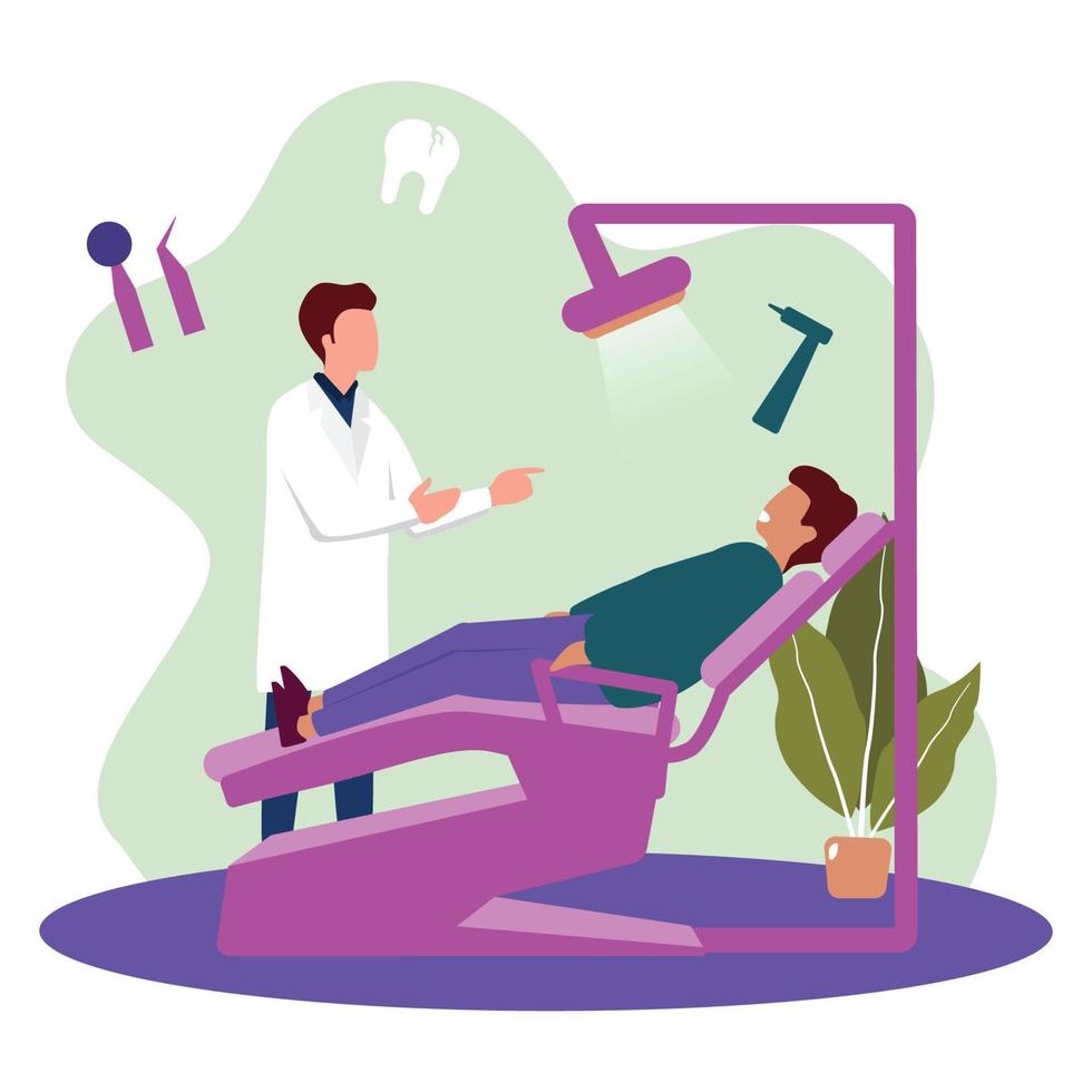 Dentist Examining Patient Tooth Doctor Dental Health Care Flat Illustration vector