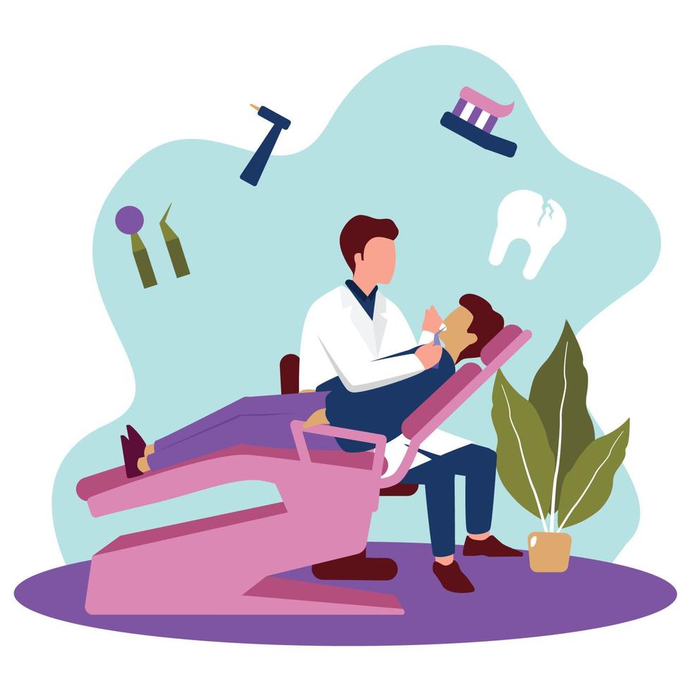 Dentist Examining Patient Tooth Doctor Dental Health Care Flat Illustration vector