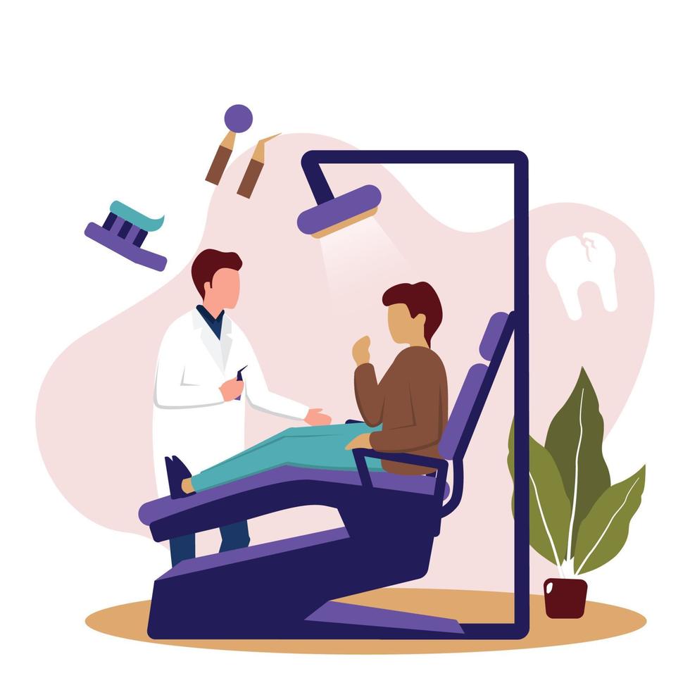 Dentist Patient Consultation Tooth Doctor Dental Health Care Flat Illustration vector