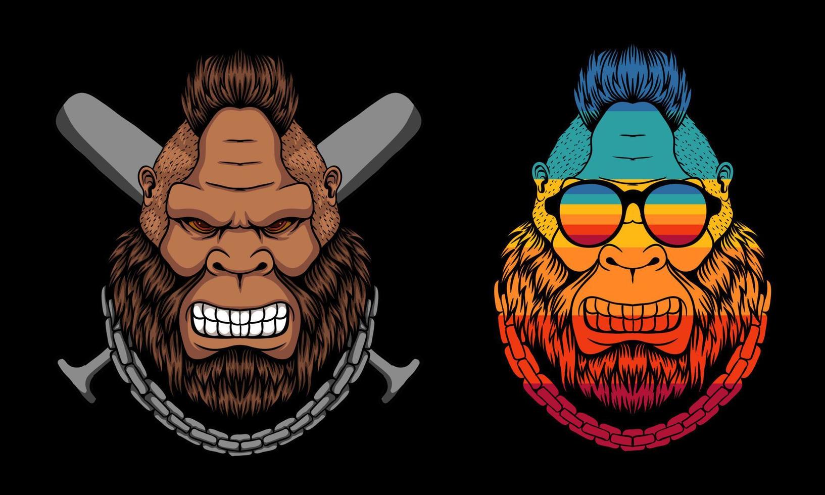 Bigfoot angry mohawk hair with stick baseball vector illustration