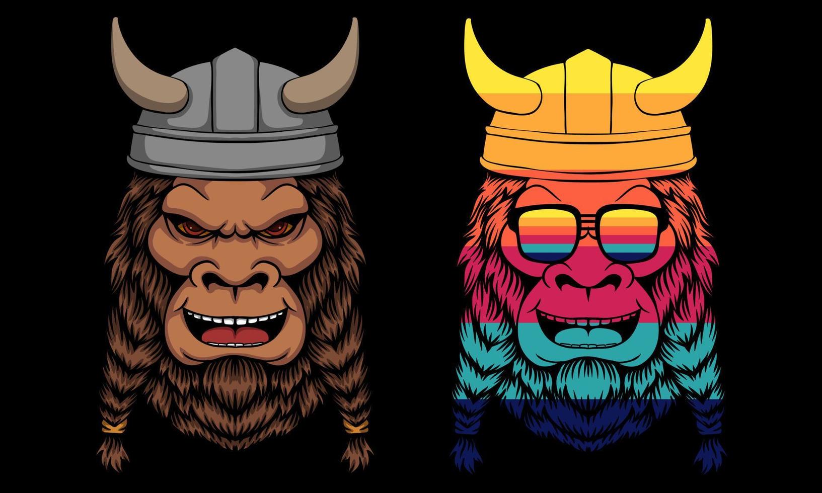 Bigfoot wearing a viking helmet vector illustration