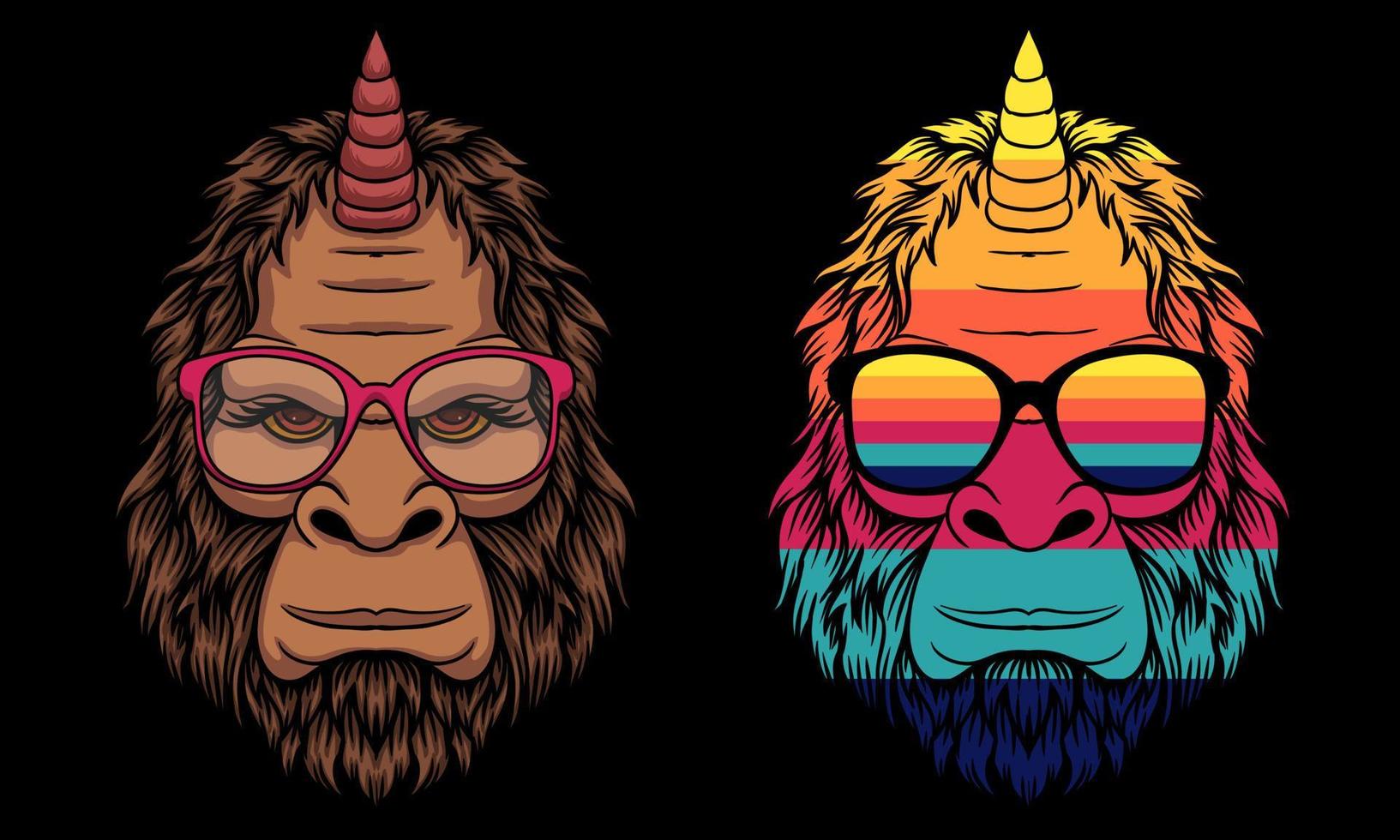 Unicornio de cuerno grande con gafas ilustración vectorial vector