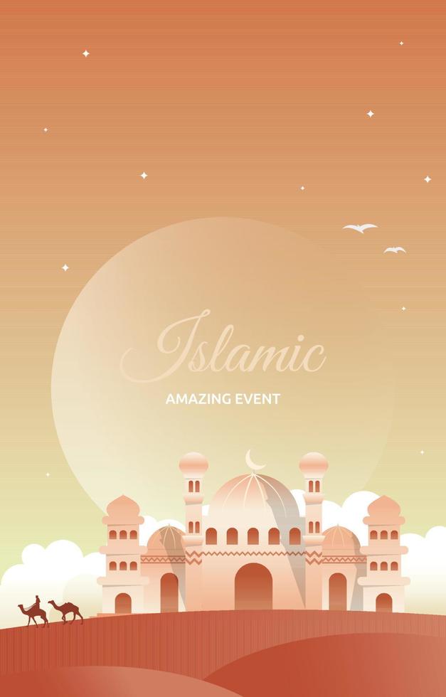 Islamic Event Greeting Card Mosque Night Sky Vector Design Template