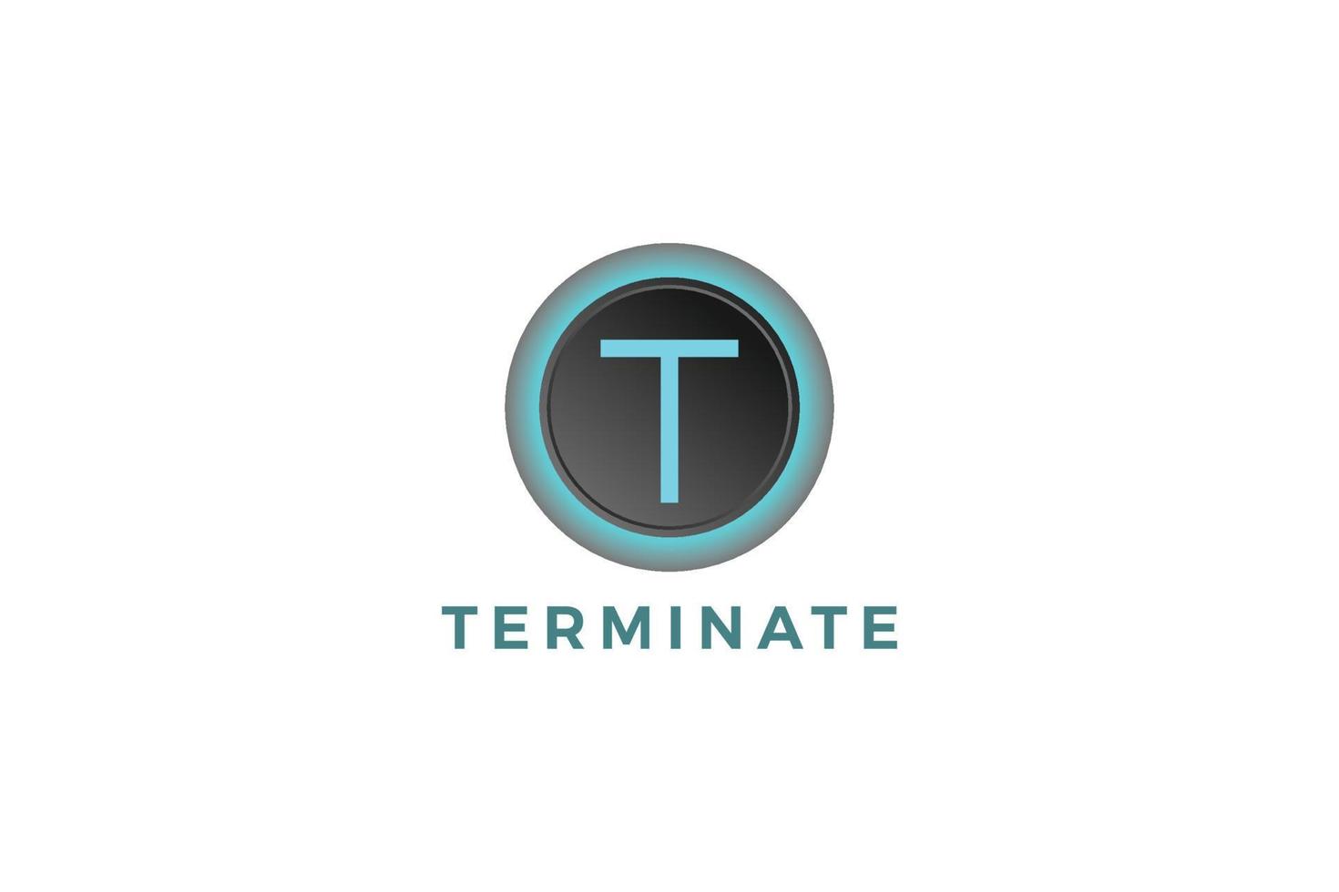 Letter T blue color 3d glowing button design vector