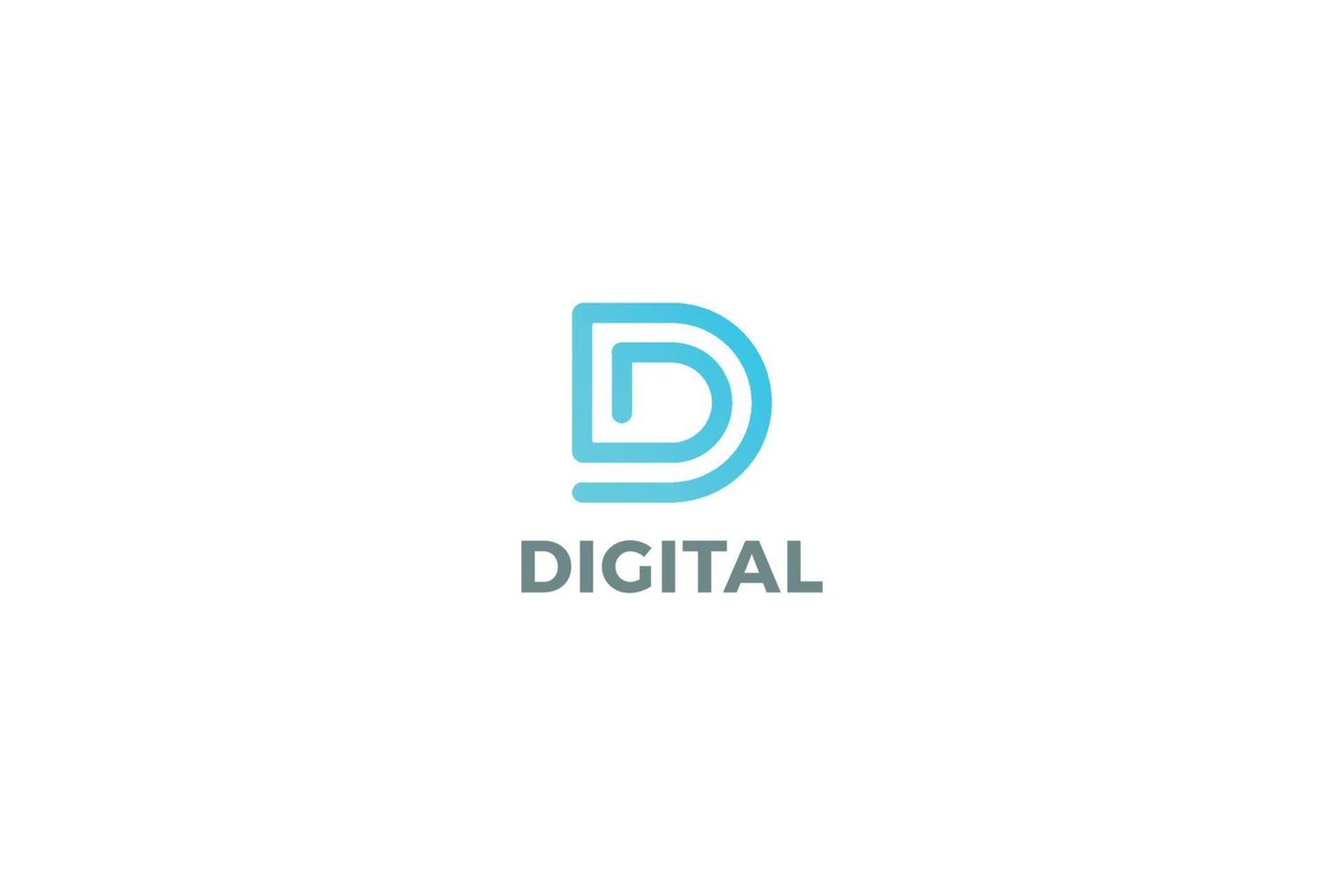 Letter D blue color creative and line art digital technological business logo vector