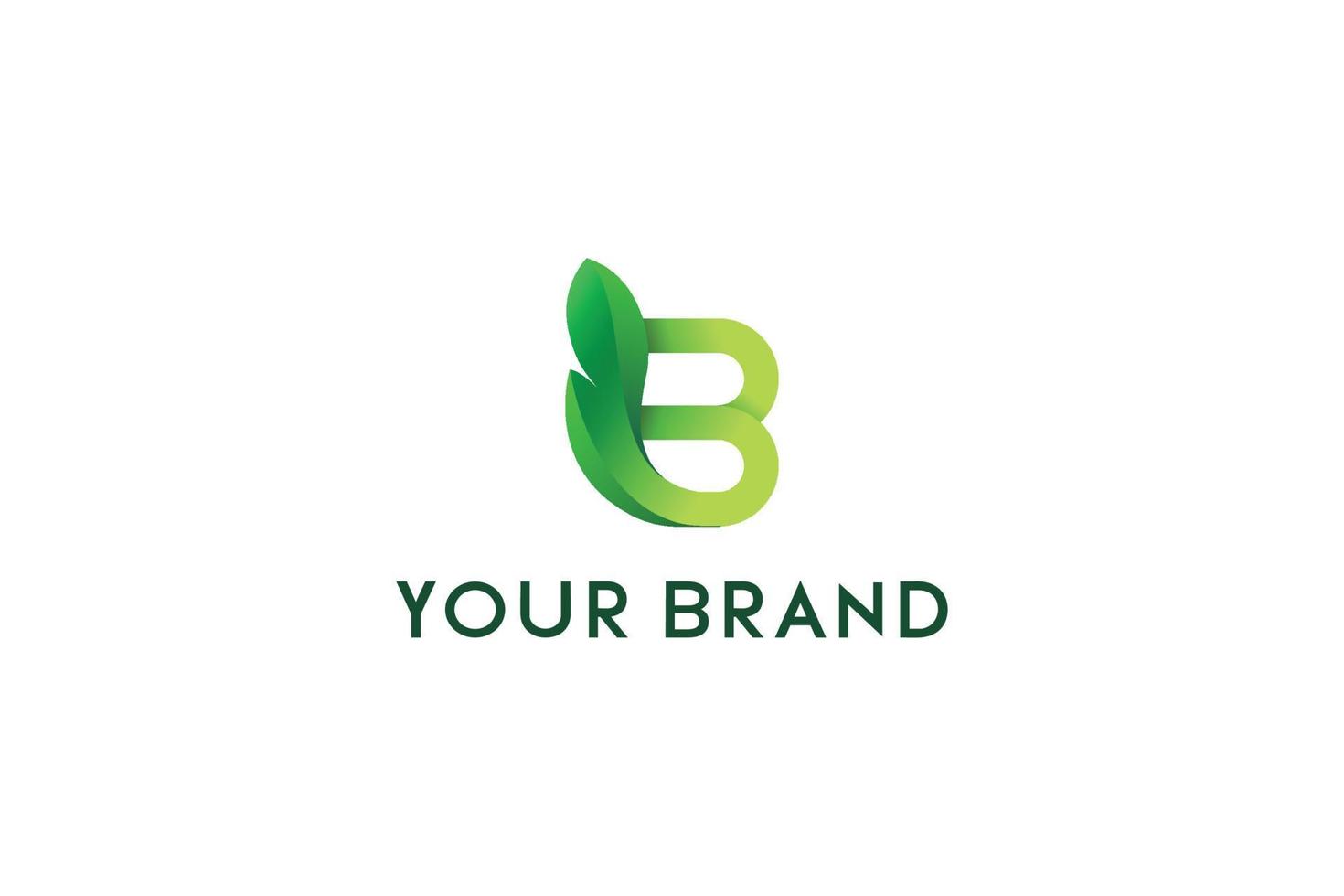 Letter b green leafy botanical care environmental logo vector