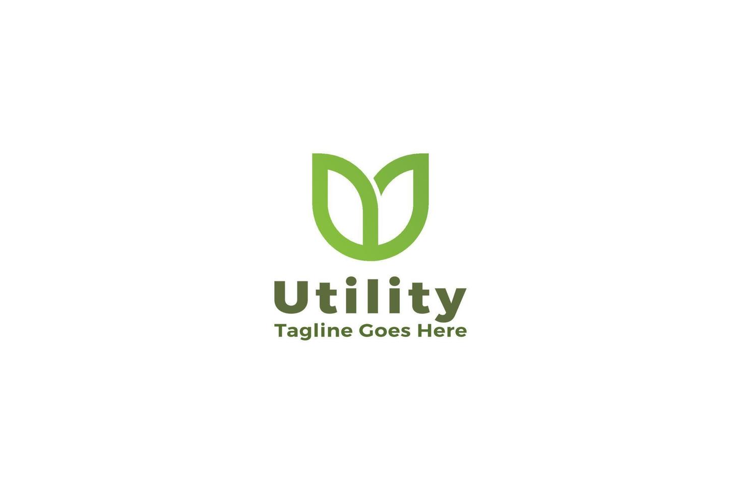 Letter U utility simple and line art creative leaf green company logo vector