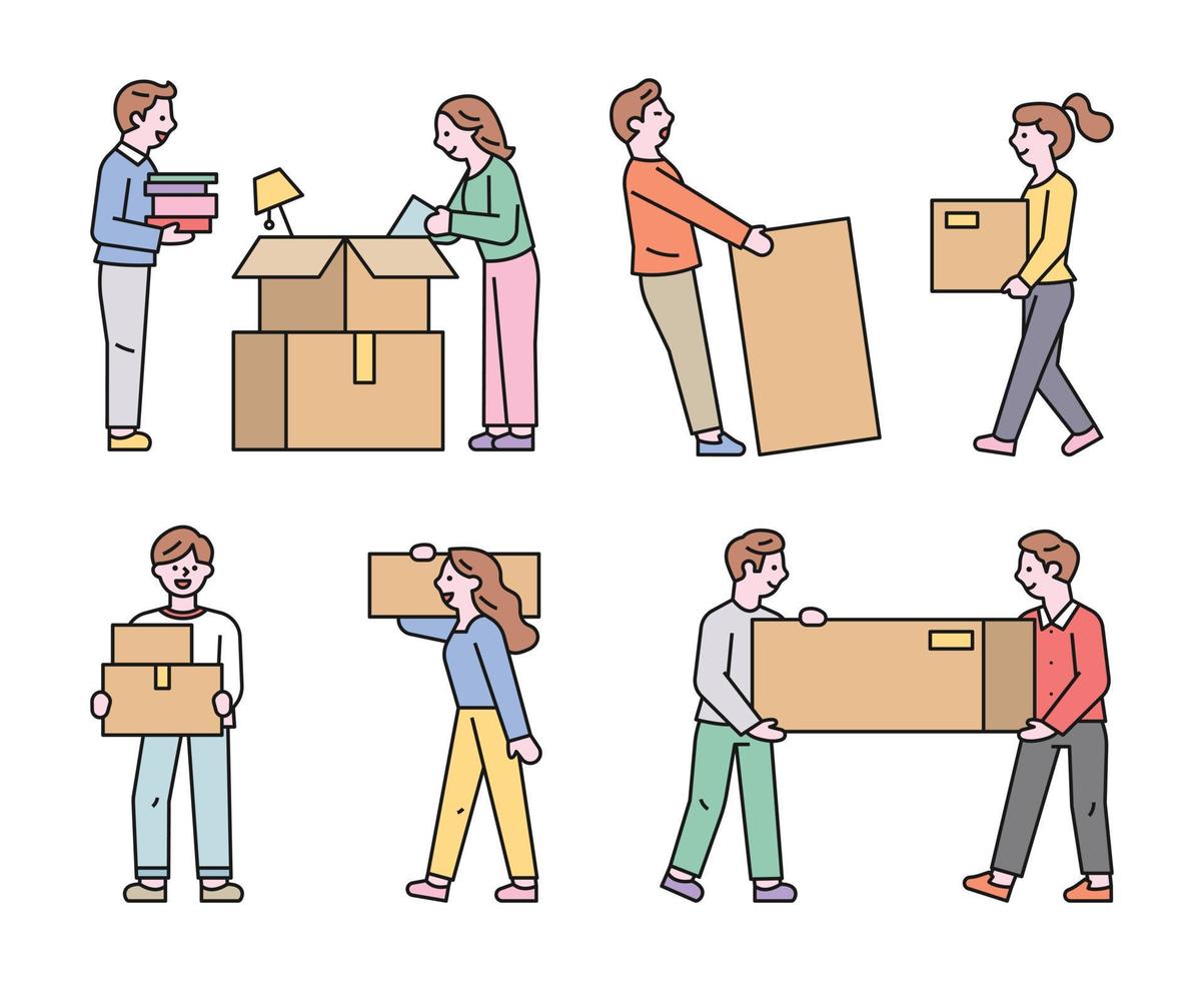 moving day. People packing and moving things. vector