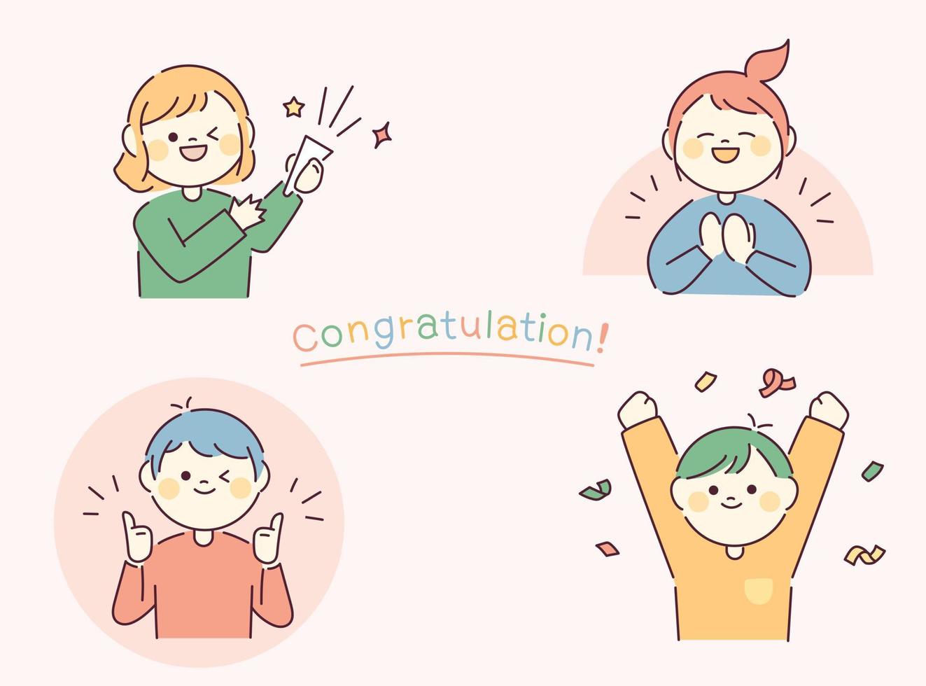 People are making positive gestures. A character with a round and cute face. vector
