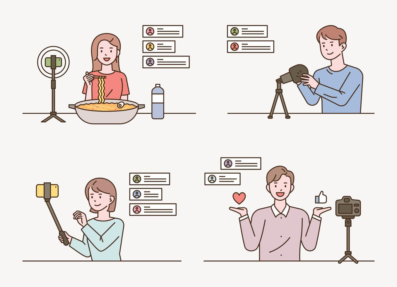 Online social network influencers live streaming and chat conversation. vector