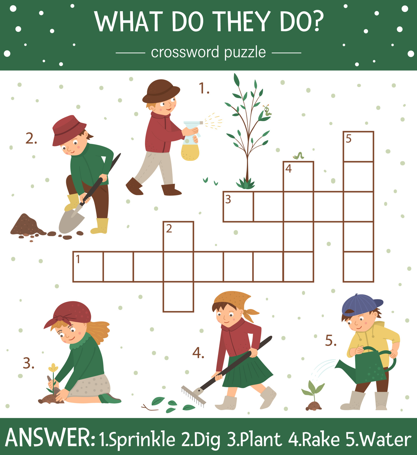 Vector spring garden crossword puzzle Bright and colorful spring quiz