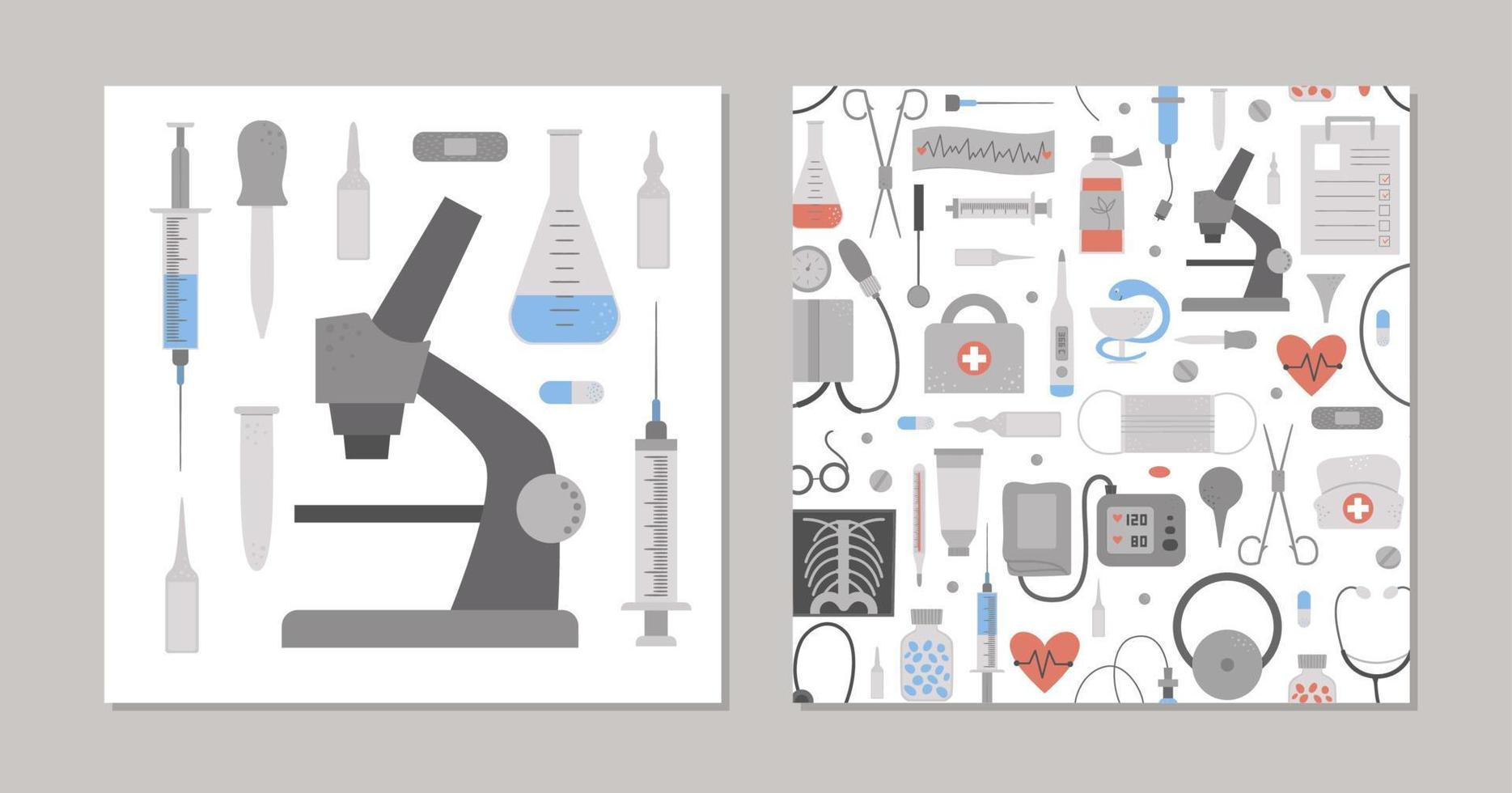 Set of vector medicine square card templates. Brochure, flyer, banner pre-made designs with cute cartoon medical elements. Health care flat illustration.