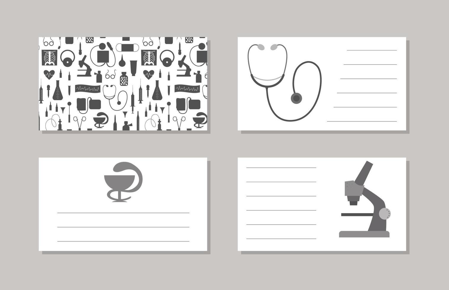 Set of vector medicine business card templates. Pre-made designs with cute cartoon medical elements. Health care flat illustration.