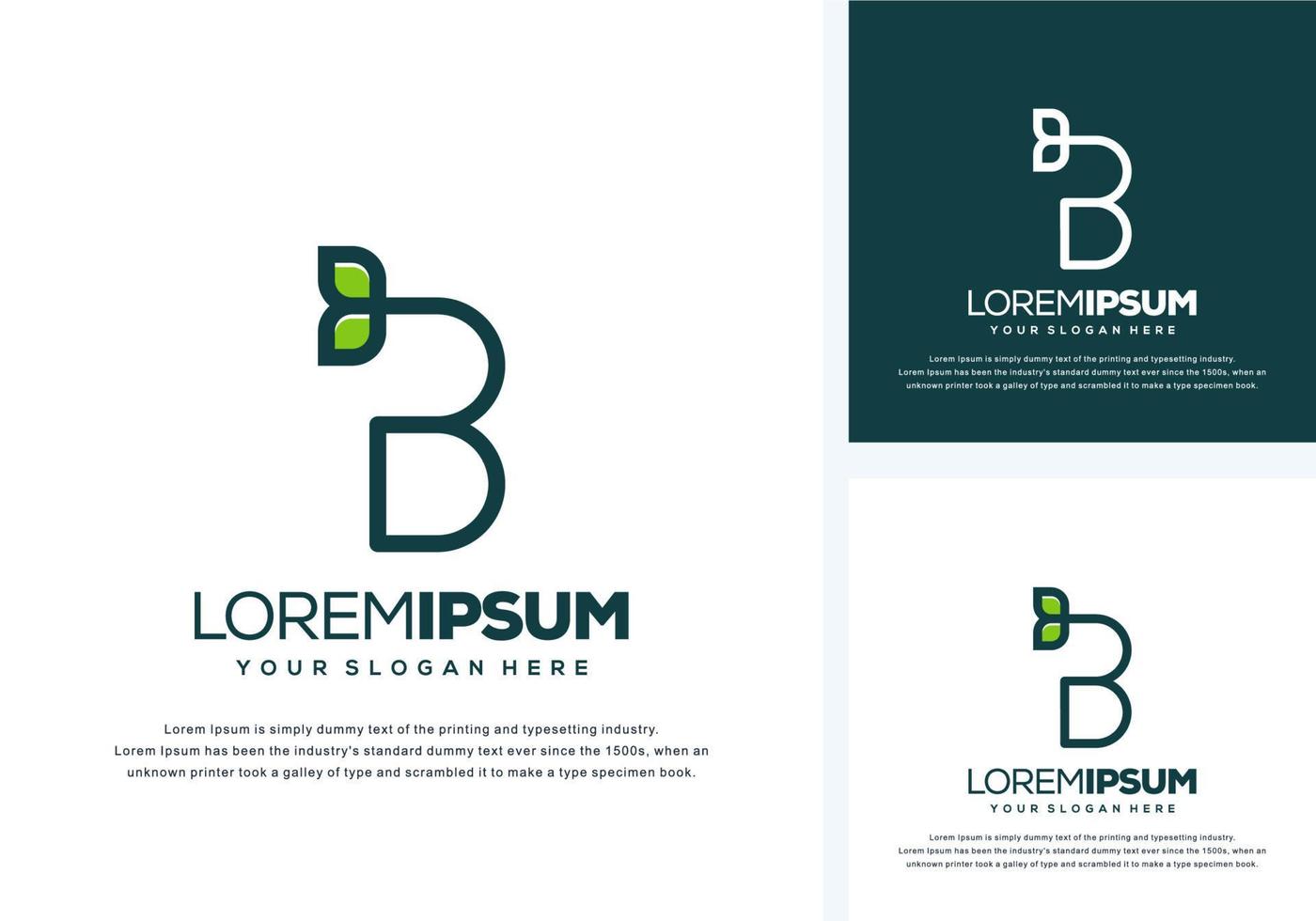 abstract line art letter b with leaf logo design vector