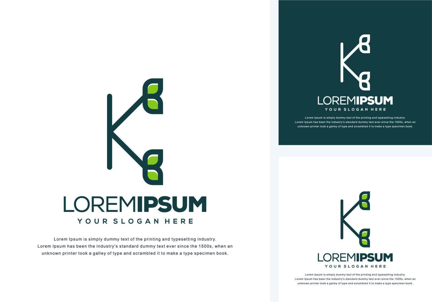 abstract line art letter k with leaf logo design vector
