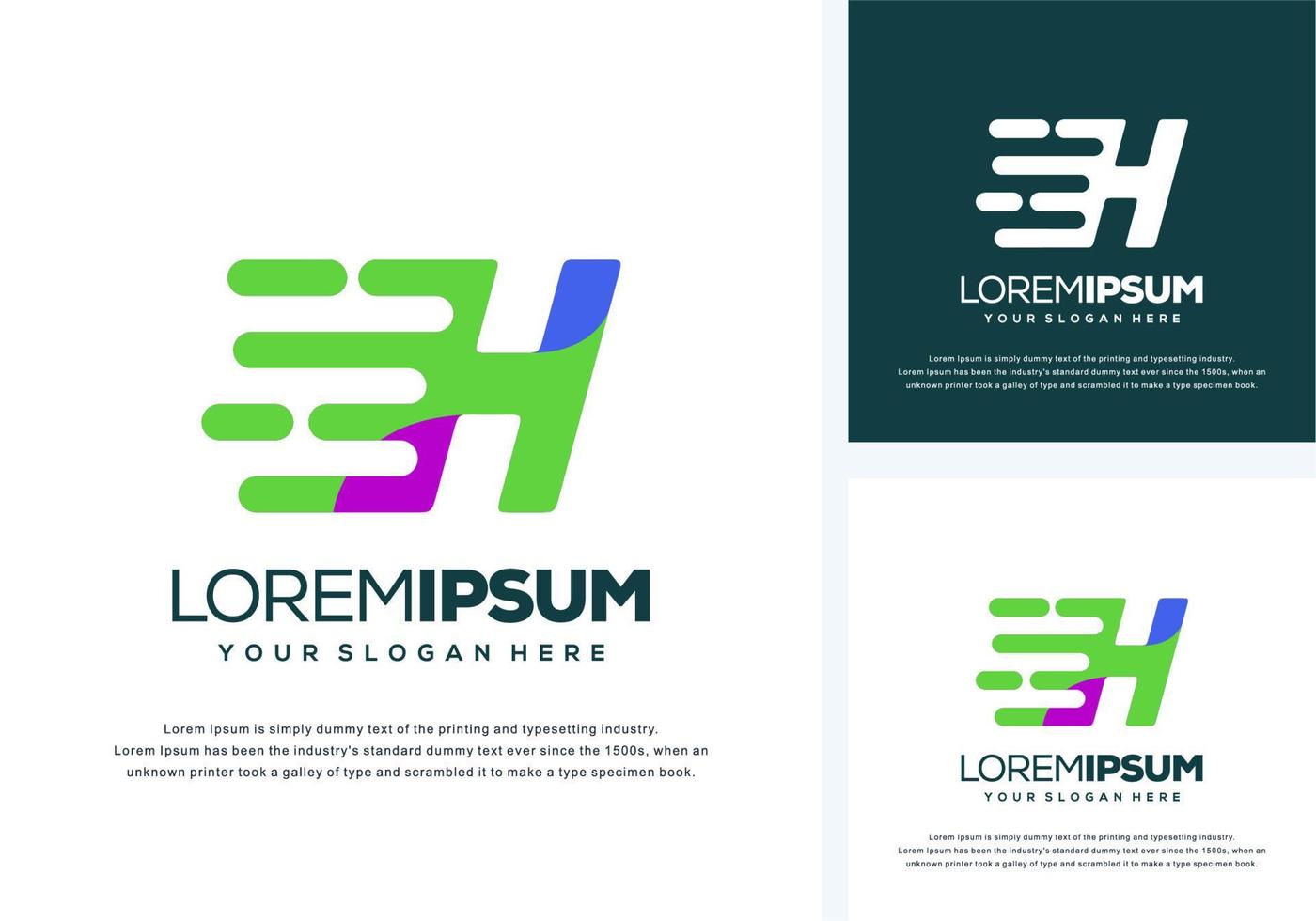 abstract letter h with fast logo design vector