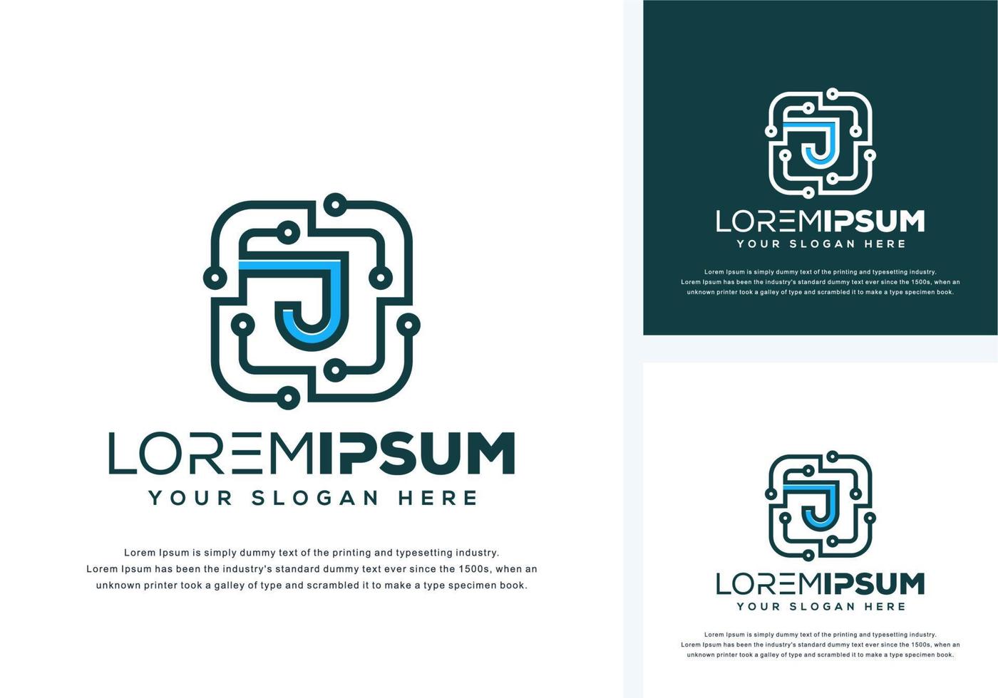 abstract letter j with tech logo design vector