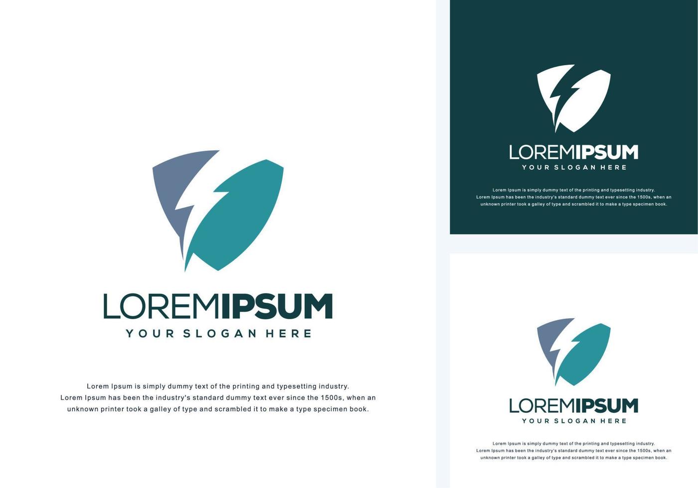 abstract shield and thunder logo design vector