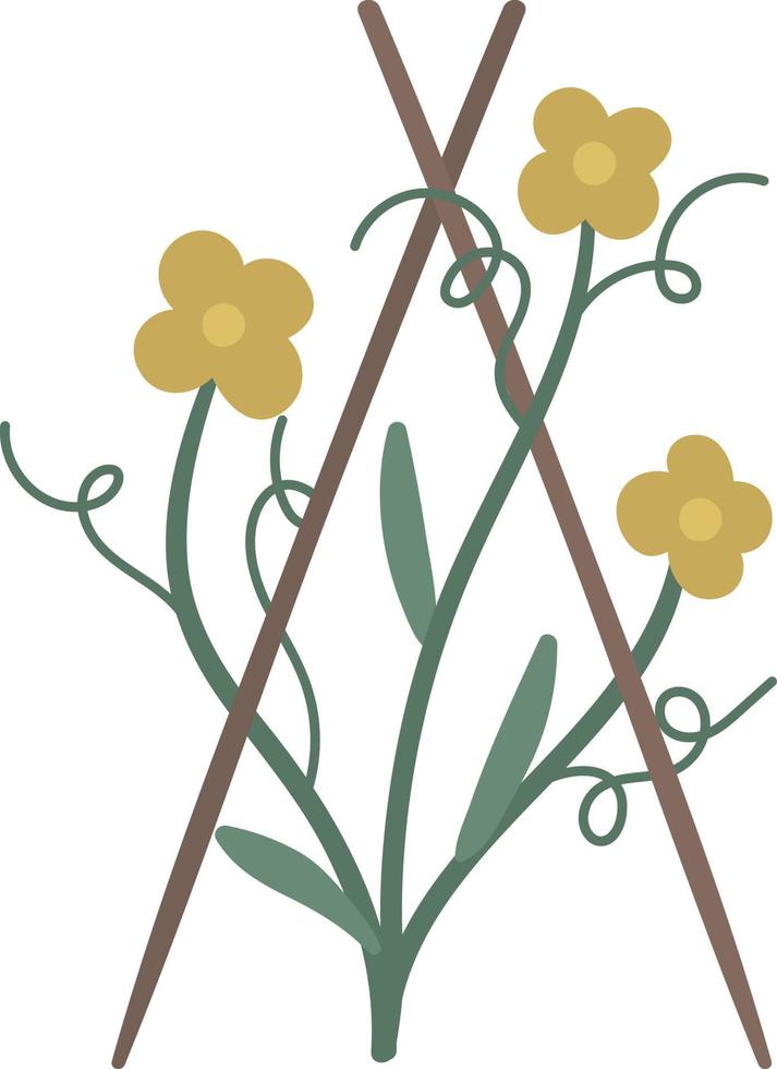 imagen vectorial de la flor amarilla del jardín sobre pilotes. pequeña planta aislada sobre fondo blanco. ilustración de resorte plano. icono de jardineria vector