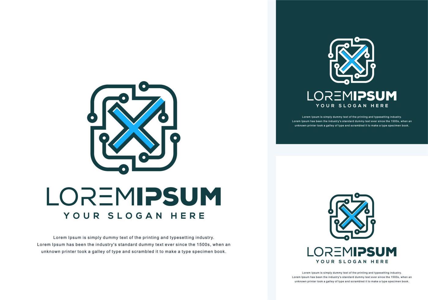 abstract letter x with tech logo design vector