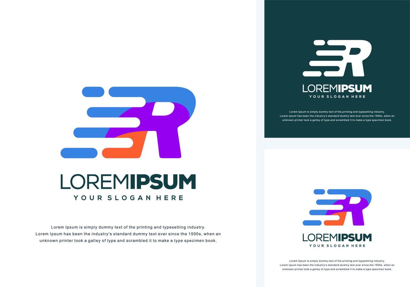 abstract letter r with fast logo design vector
