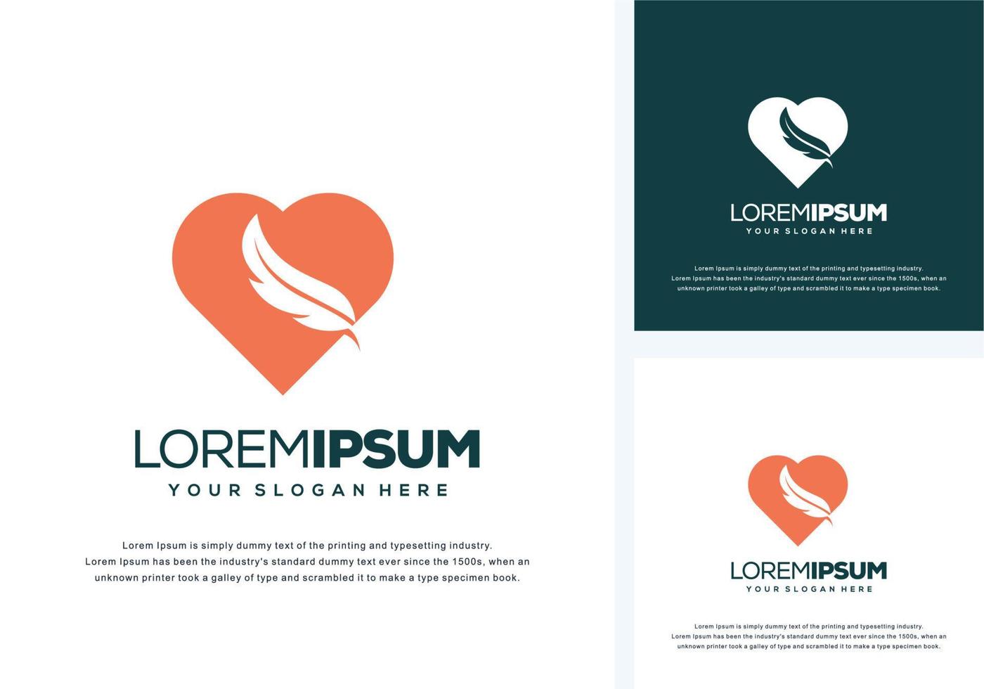 abstract love and feather logo design vector