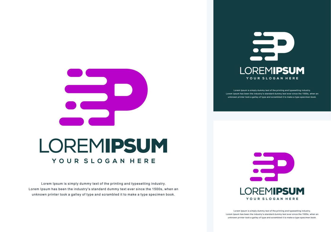 abstract letter p with fast logo design vector