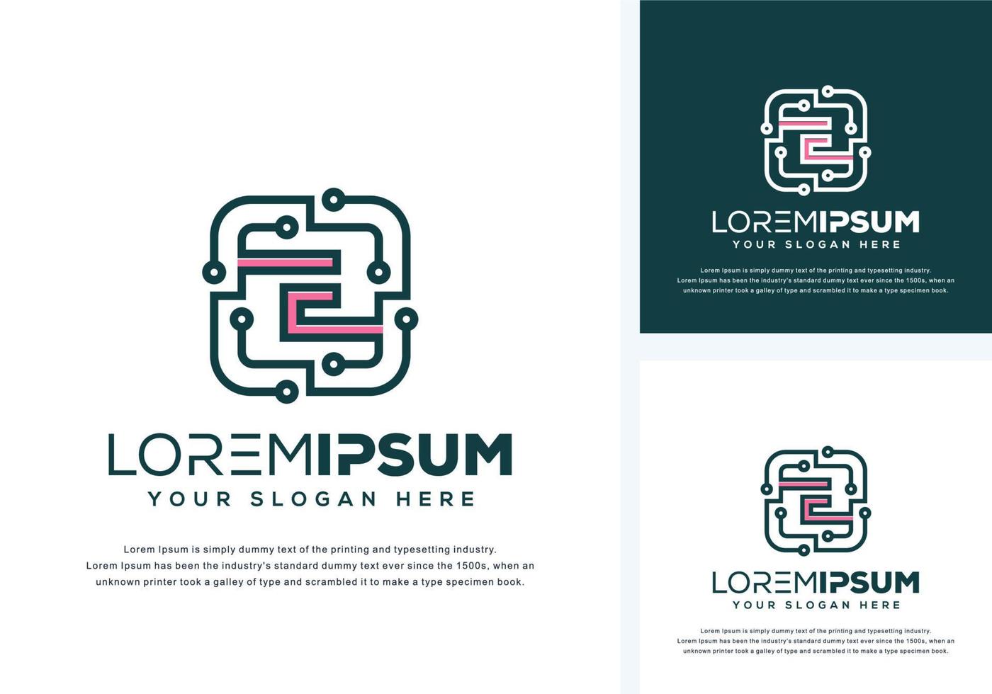 abstract letter e with tech logo design vector