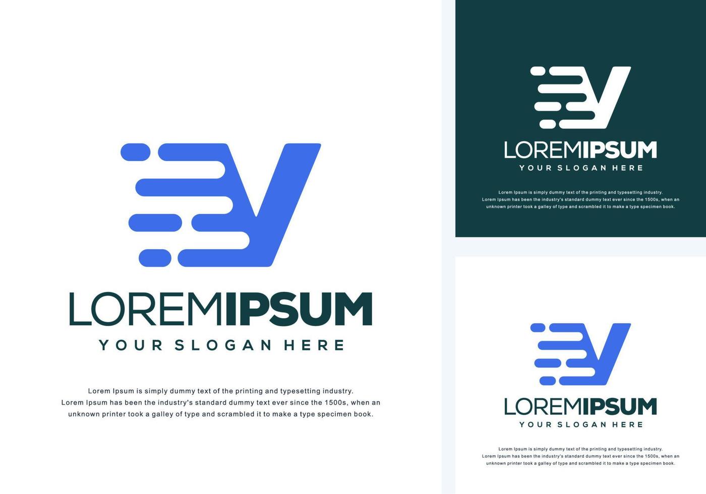 abstract letter v with fast logo design vector